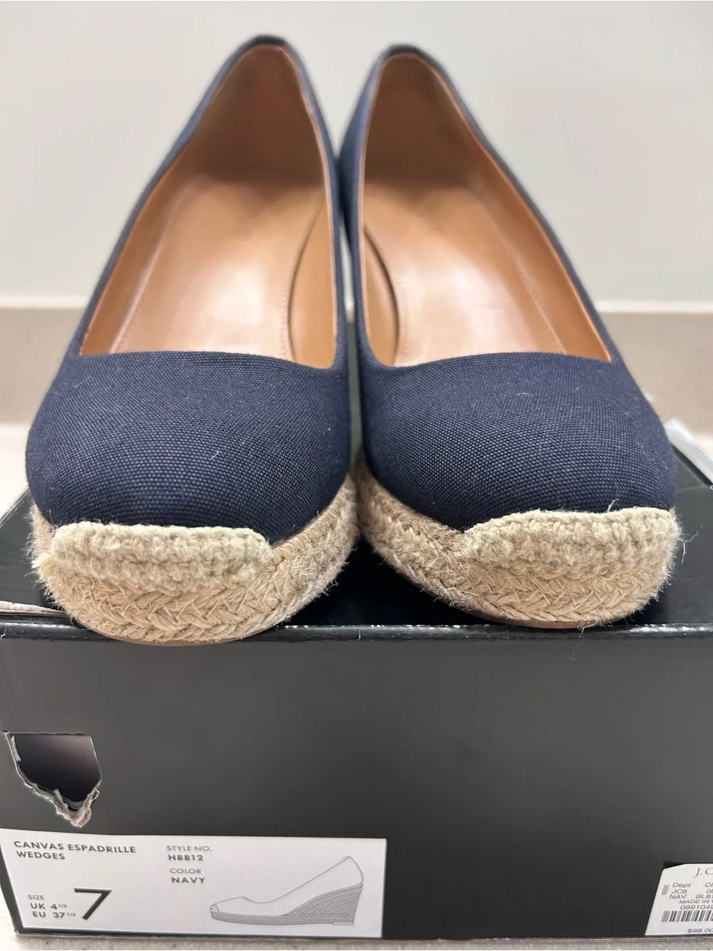 J. Crew Factory Navy Canvas Espadrille Wedge Pumps, Size 7